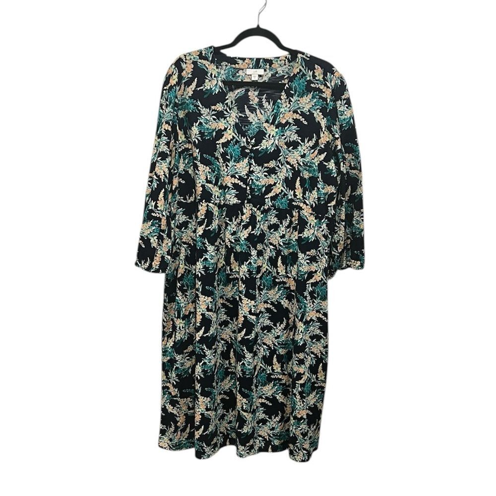 J.Jill cotton exotic blooms floral v neck 3/4 sleeve midi dress size XL - Picture 2 of 10